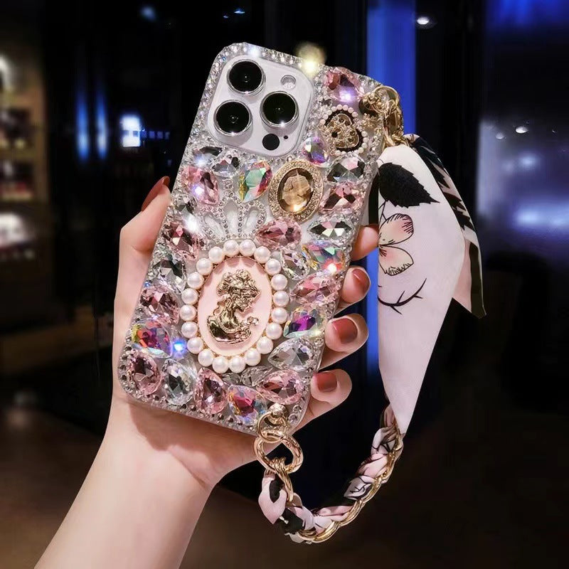New  Diamond Phone Case with Hand Chain Rhinestone Glass Cover for S25 S24 S23 S24 UL S25ULTRA