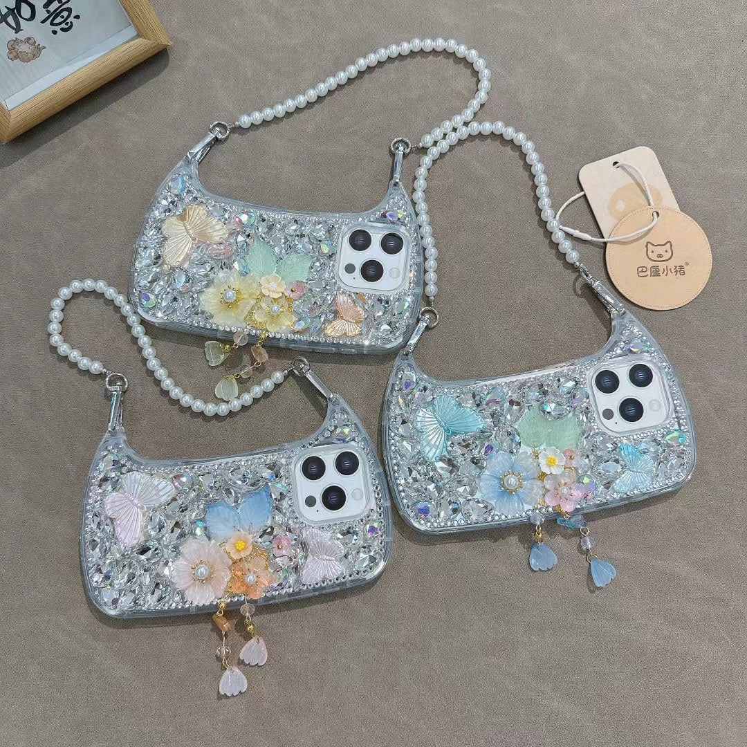 Luxury Butterfly Rhinestone handbag Case for iPhone 16 15 14 Pro Max