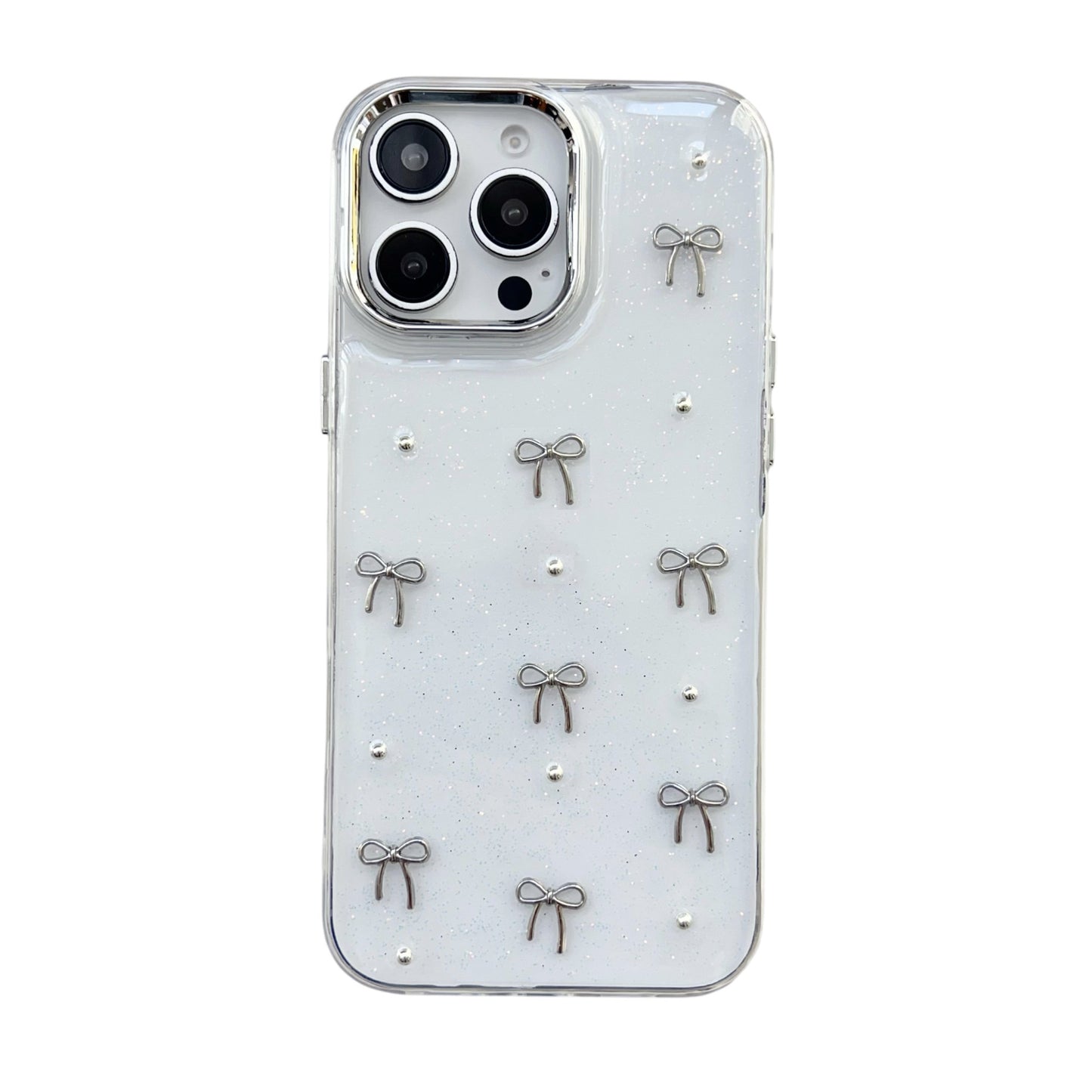 Glitter bow Silver Case for iPhone 16/15/14/13/12/11 new trendy