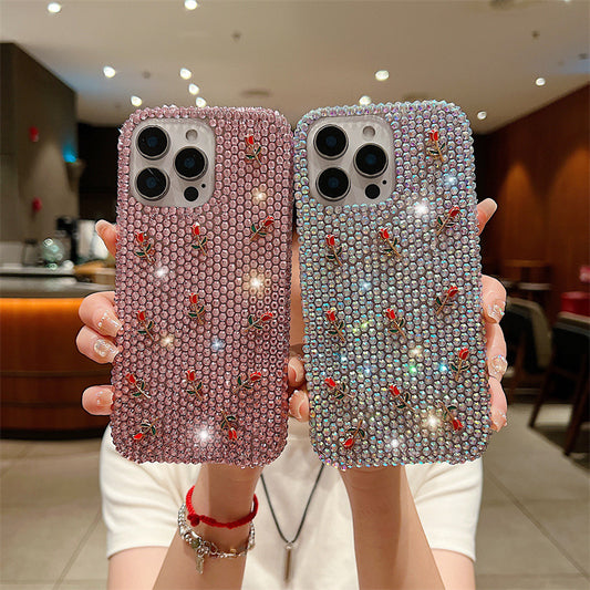 New Diamond Roses Bling Case for iPhone 16 Pro Max Full Screen 3D Flower Design Luxury Protective Cover for iphone 15 14 13 12 11