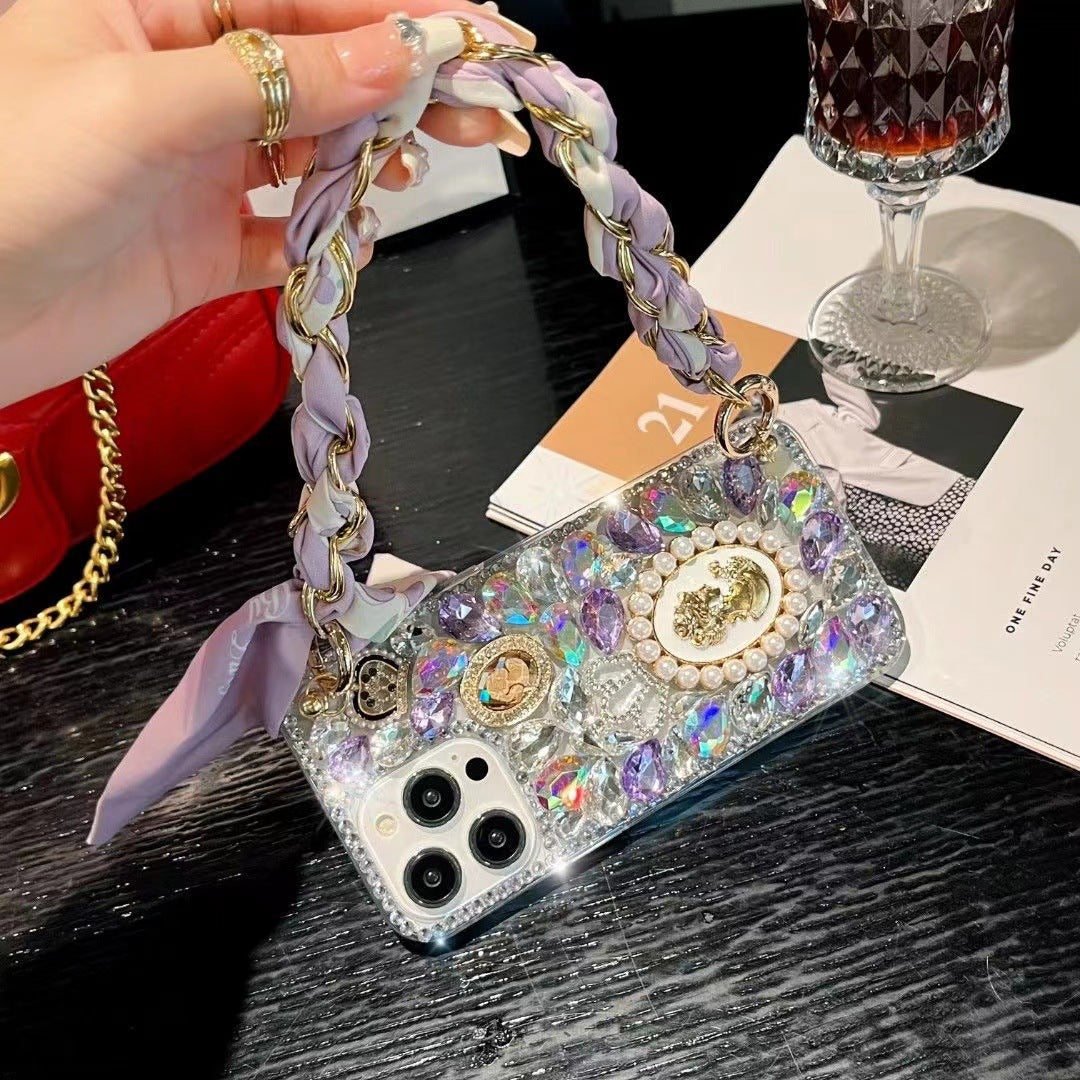 New  Diamond Phone Case with Hand Chain Rhinestone Glass Cover for S25 S24 S23 S24 UL S25ULTRA